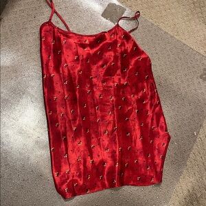 Natori Vintage L Elegant Red Satin Nightgown